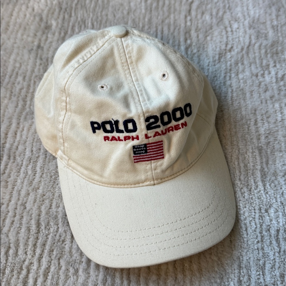 RARE Vintage Y2K Polo Sport Ralph Lauren. Polo 2000 White Ivory Hat 100% Cotton